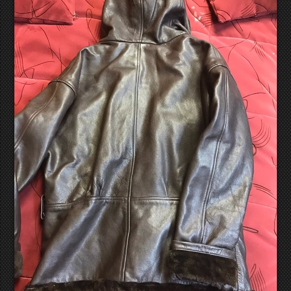 American Born Brown leather hooded jacket size M - Picture 4 of 6